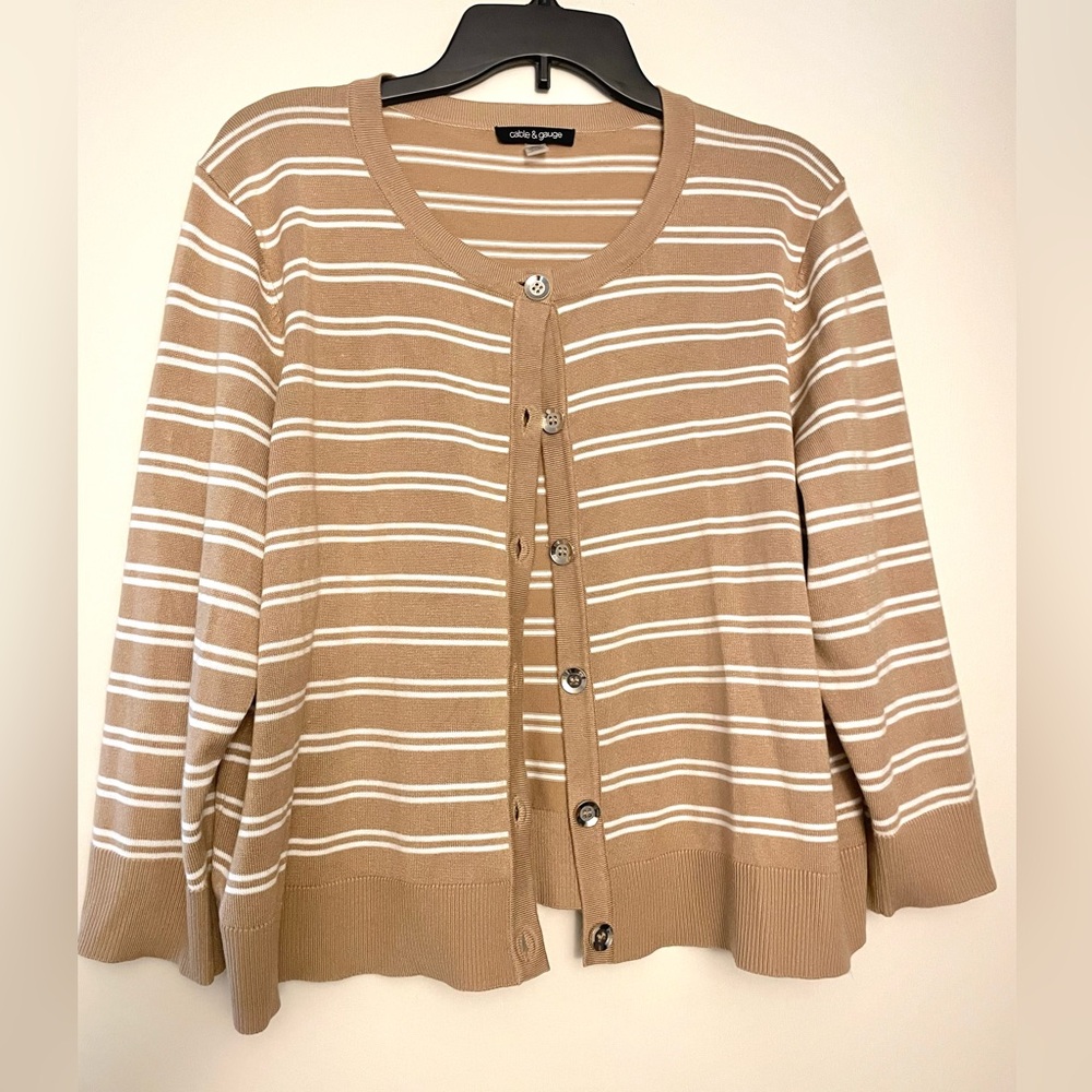 Cable & Gauge Tan and White Striped Sweater